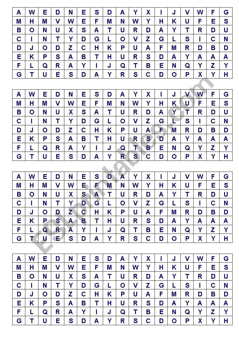 Days of the week worksheet