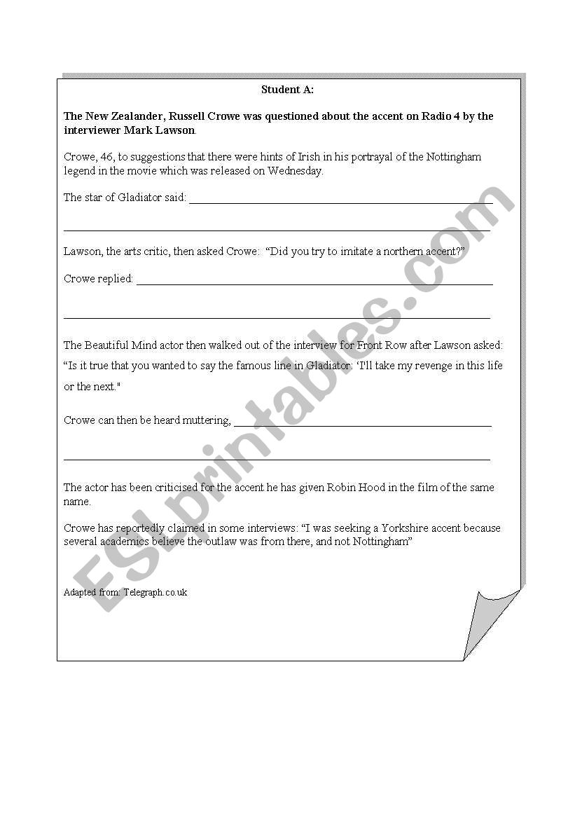 Reported speech - worksheet