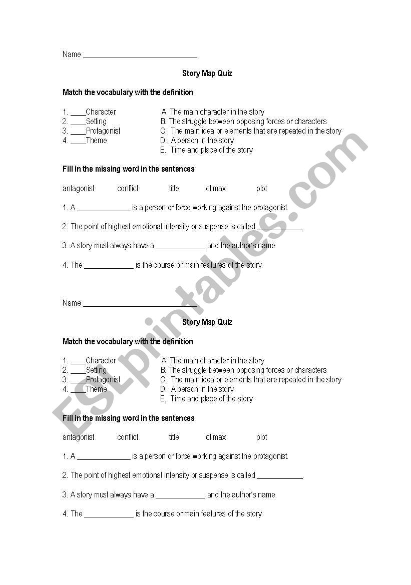 Story Map Quiz worksheet