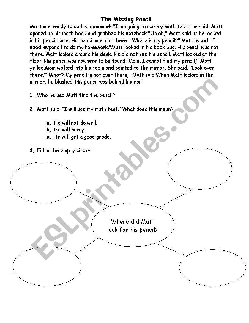 the missing pencil  worksheet