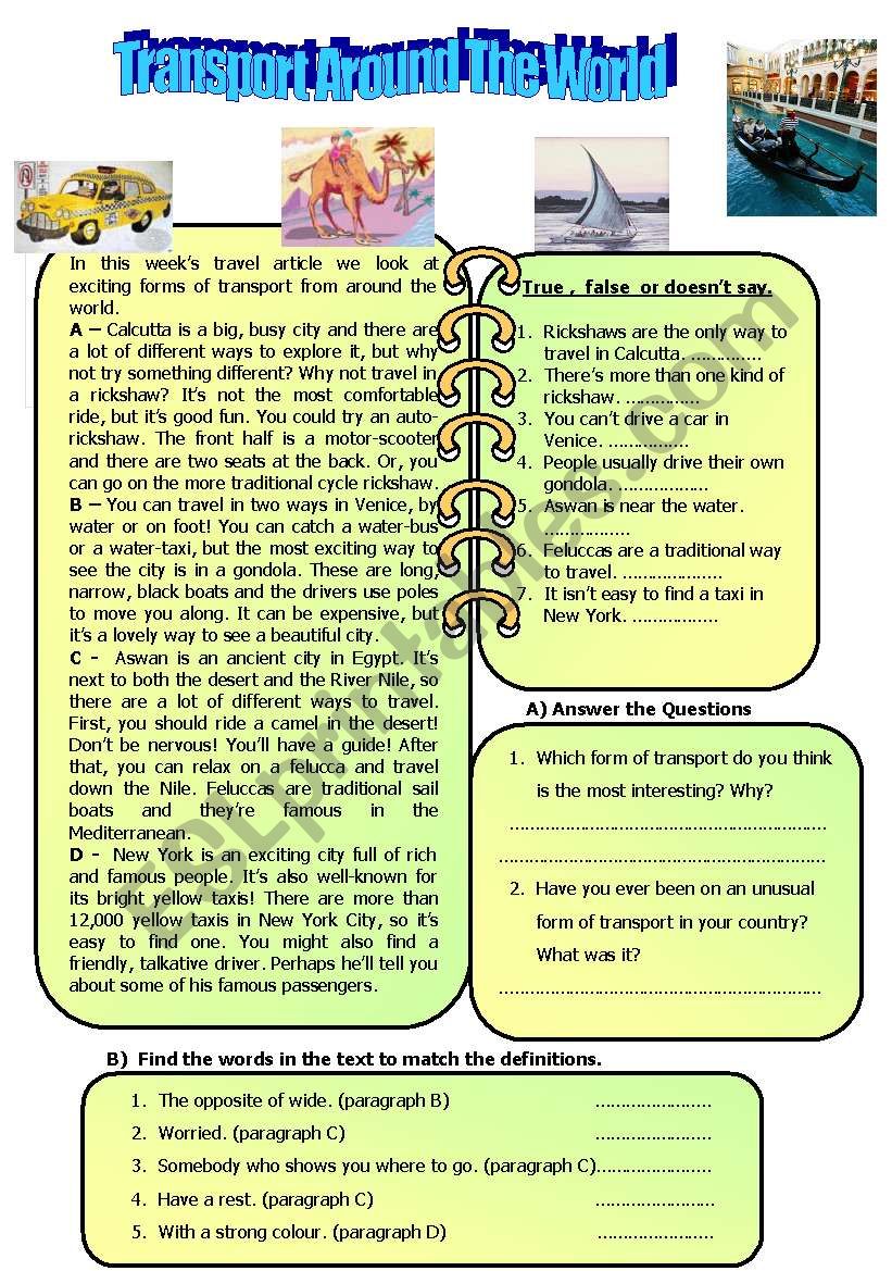 transport around the world worksheet