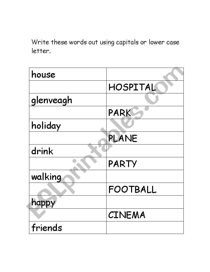 capitals worksheet