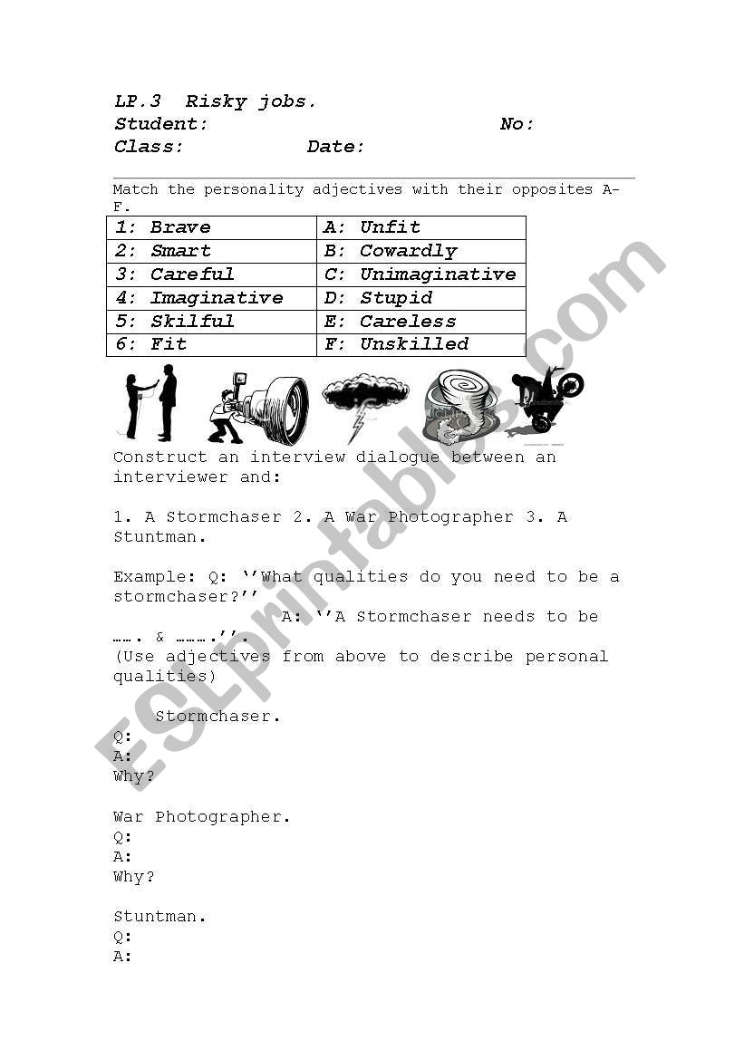 Risky/Dangerous jobs worksheet