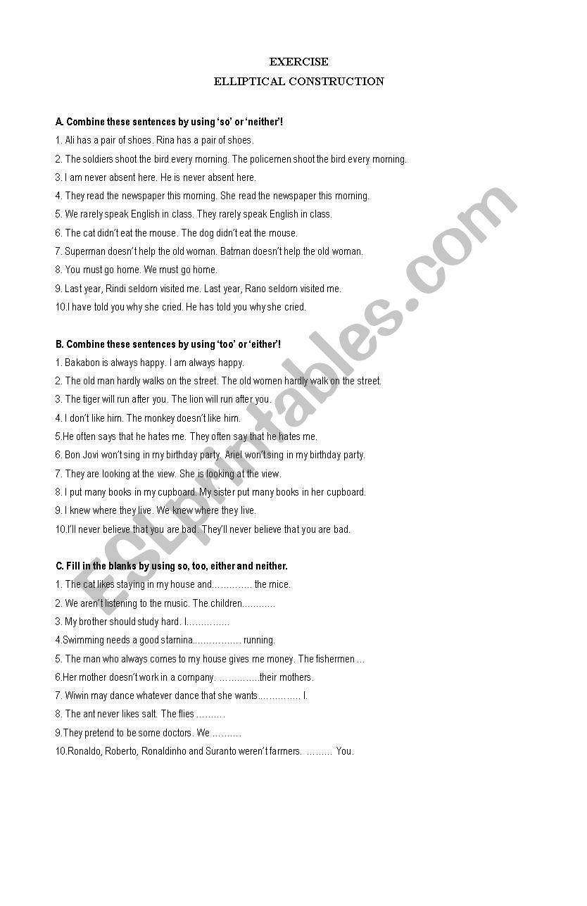 Elliptical Sentences Worksheet Pdf