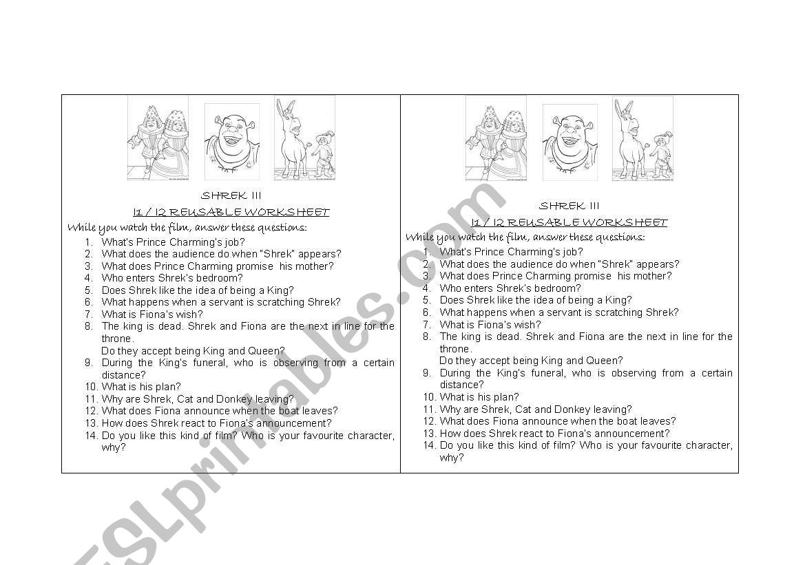 Shrek3 worksheet