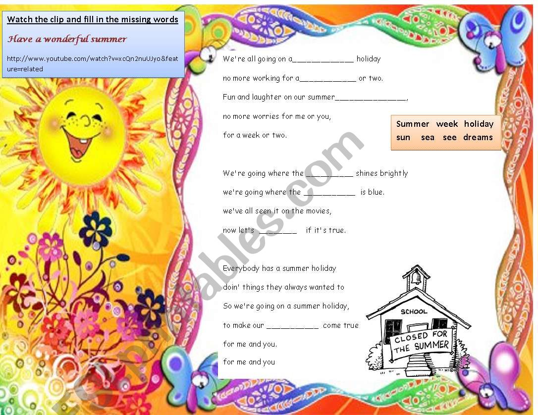 summer holiday worksheet