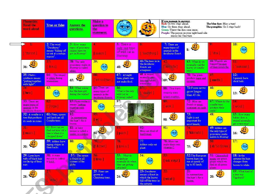 In the woods worksheet