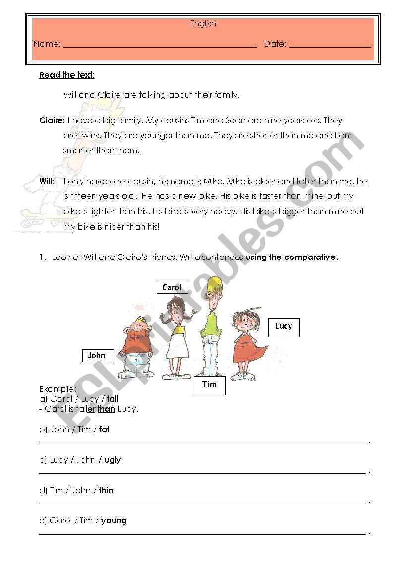 The degrees of comparison worksheet