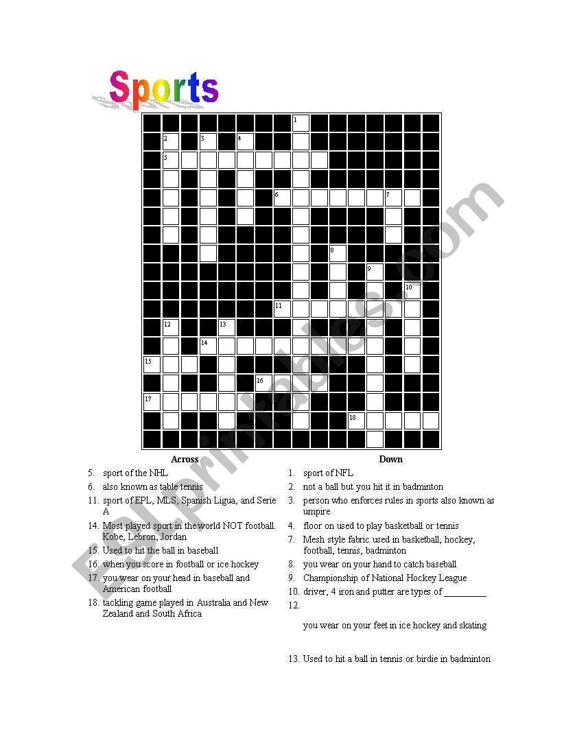 Sports Crossword worksheet