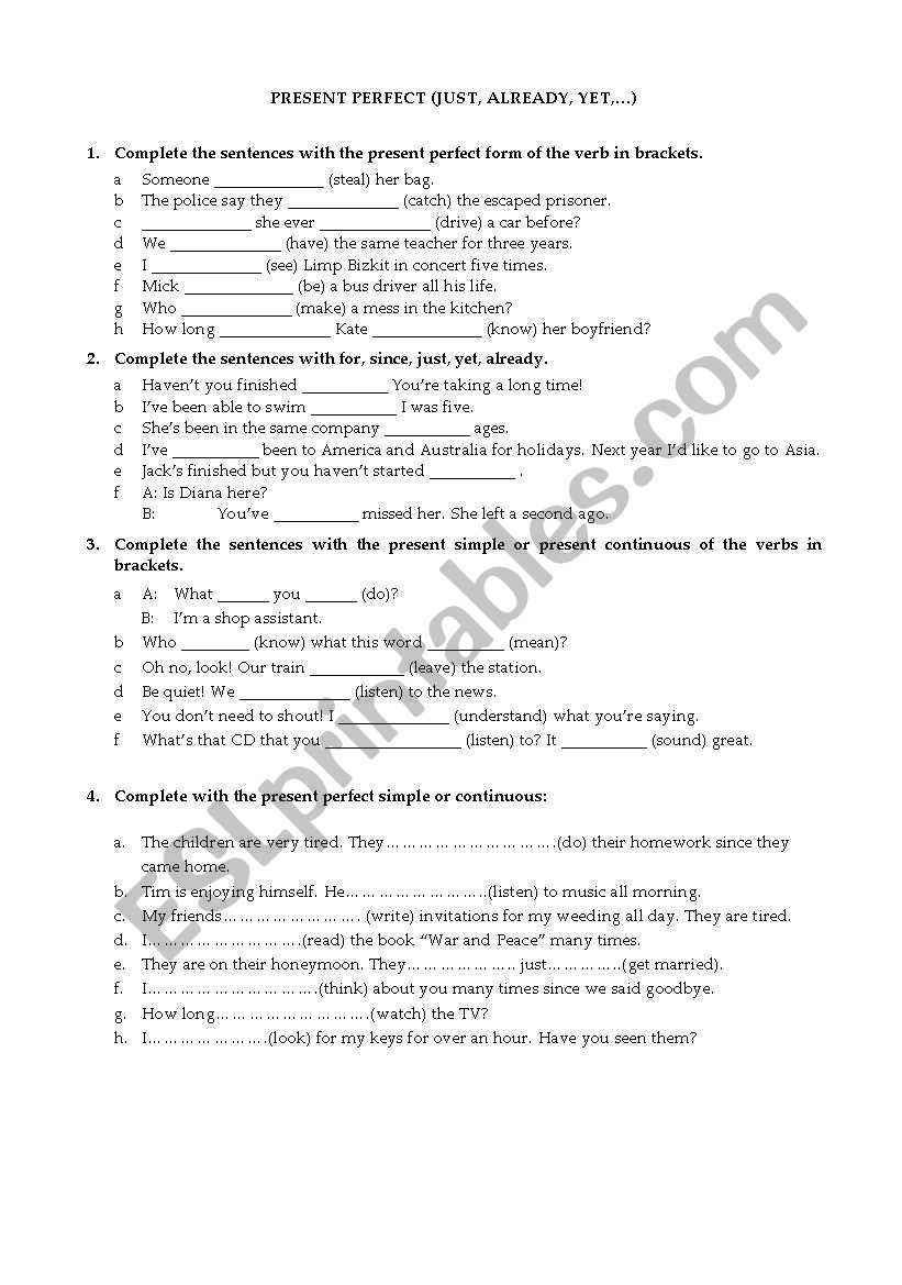 Present perfect simple or continuous, just and already