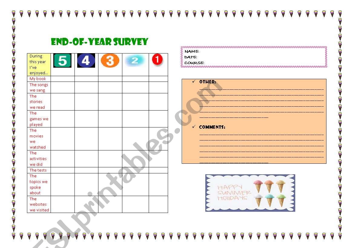 End-of-year survey worksheet