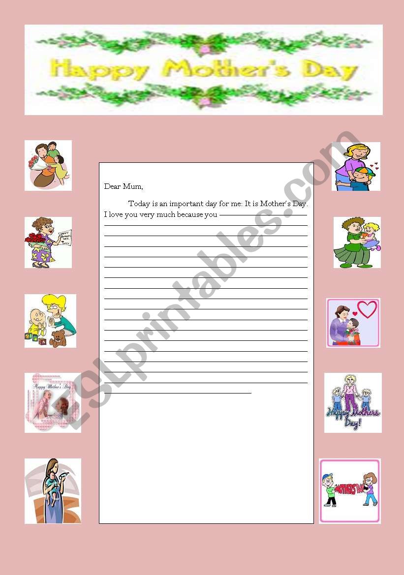 mothers day letter worksheet