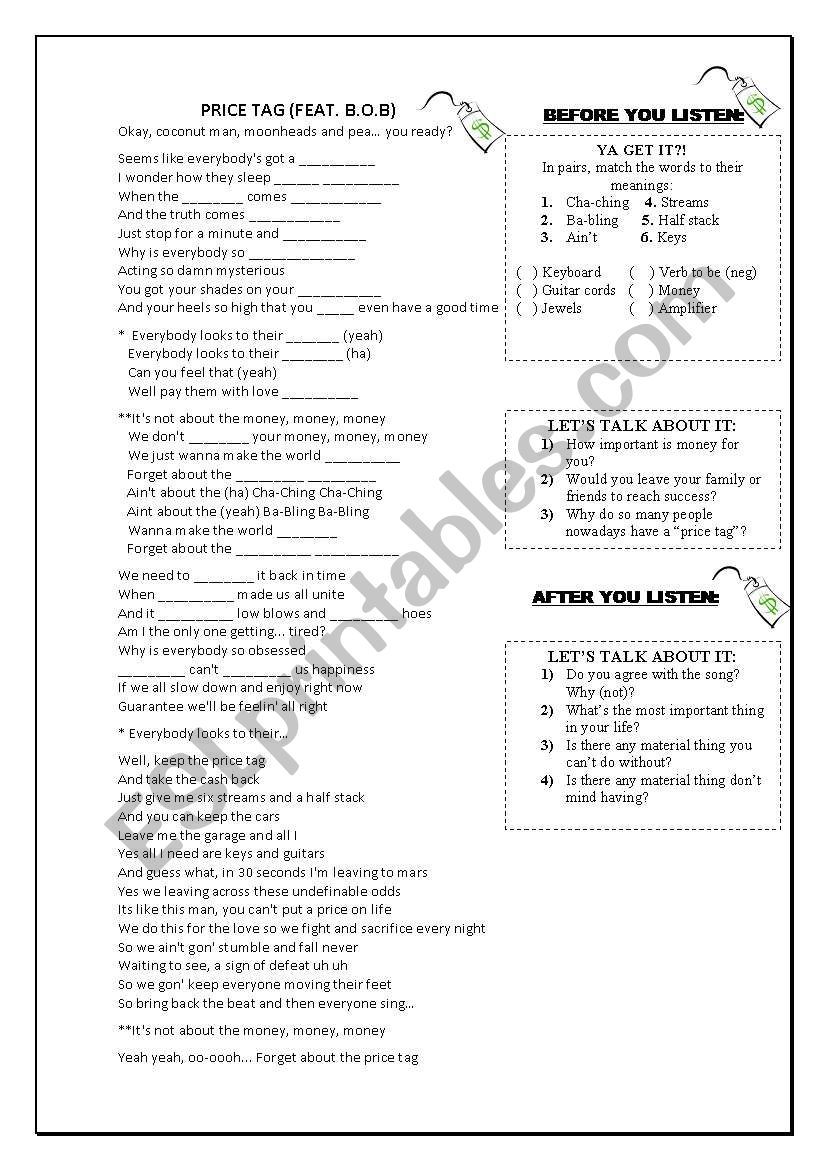 PRICE TAG  worksheet