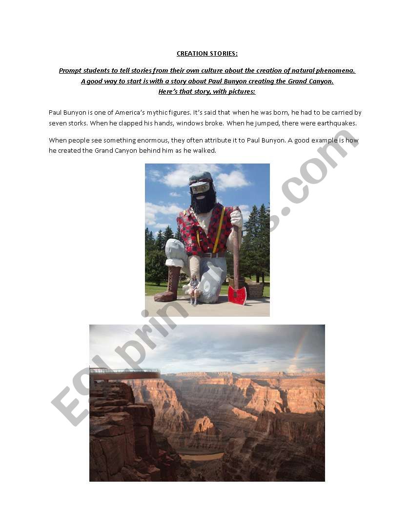 Creation stories worksheet