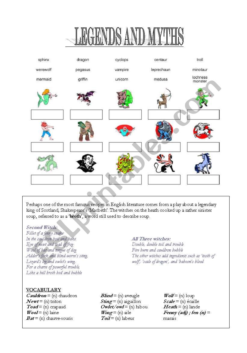 Legends & Myths  worksheet