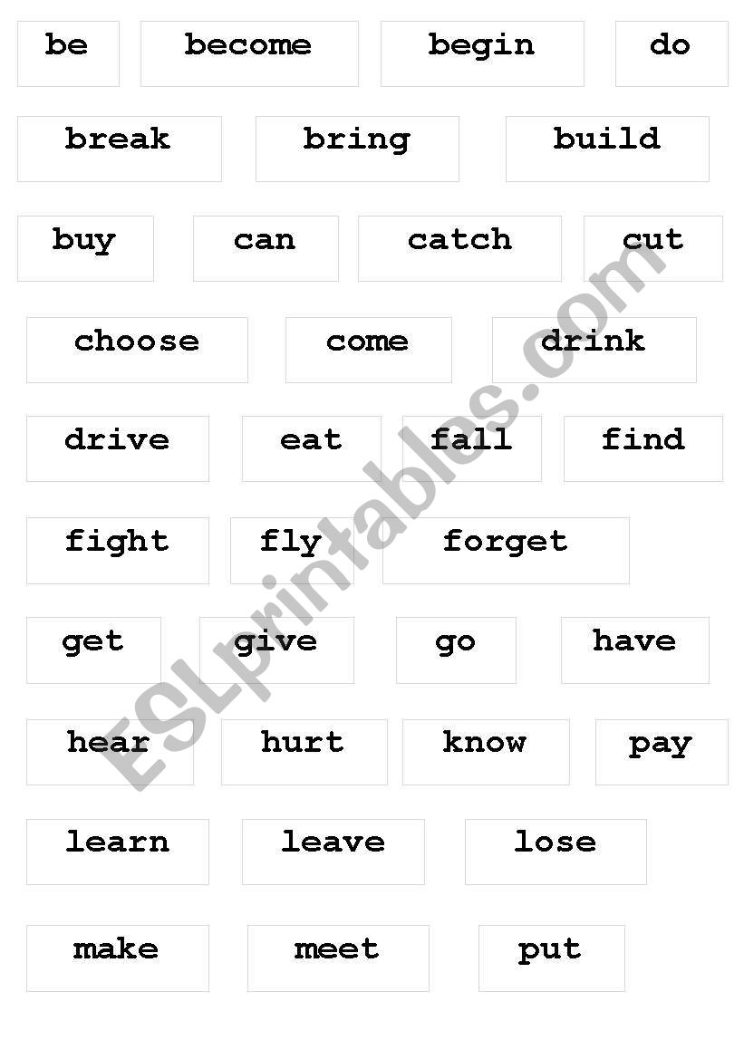 IRREGULAR VERBS BINGO worksheet