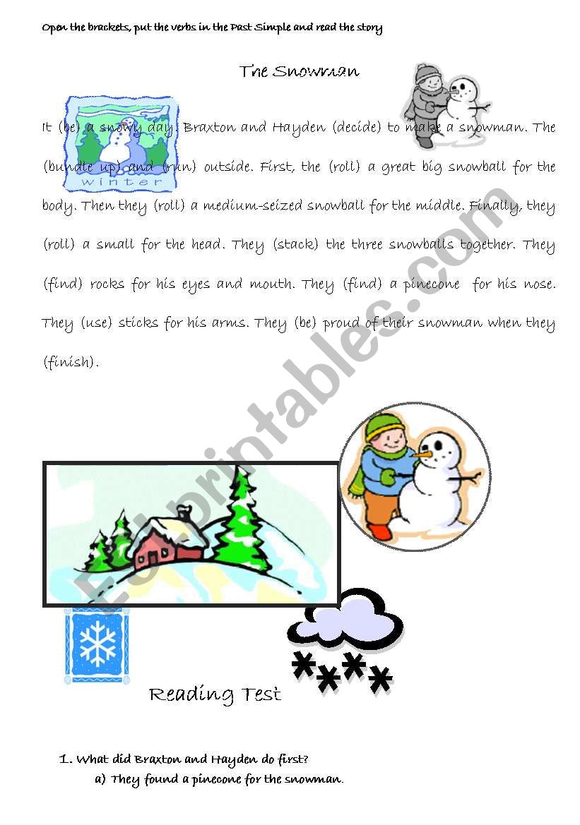 READING ABOUT SNOWMAN worksheet