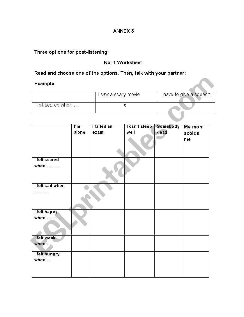 Feelings worksheet