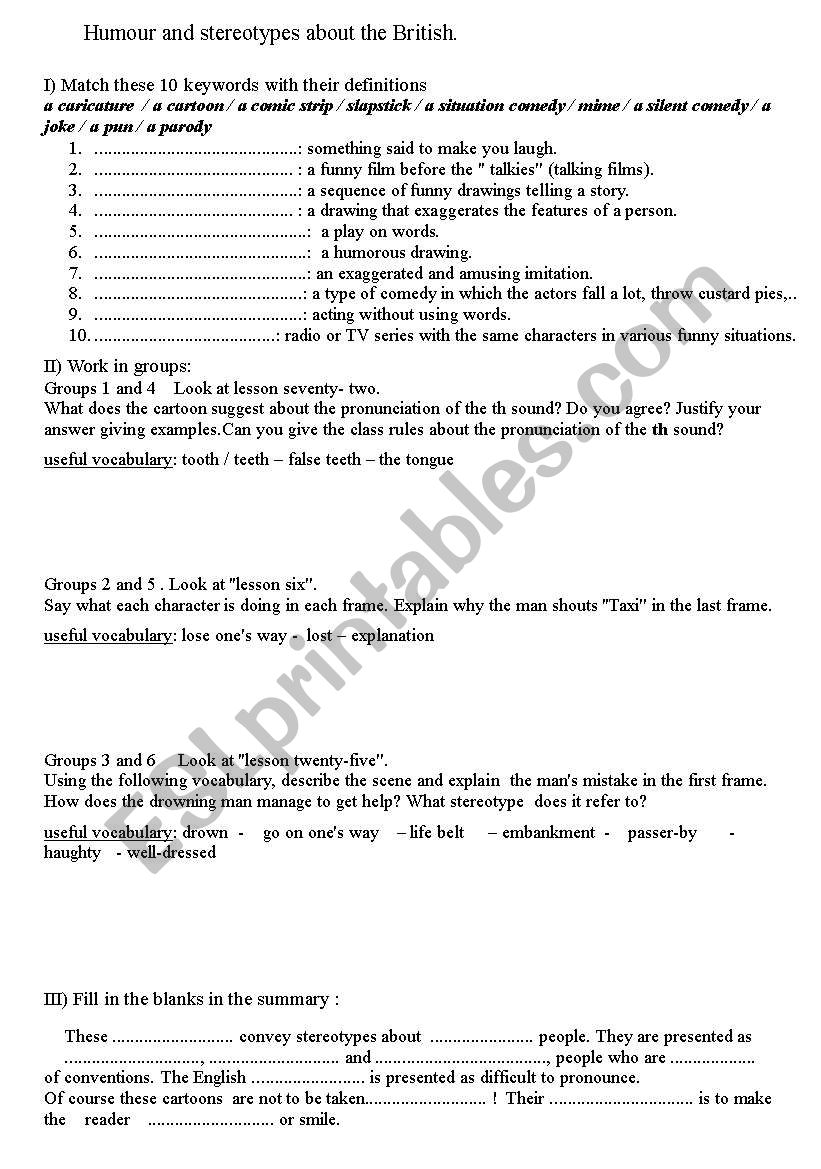 Streotypes about the British worksheet