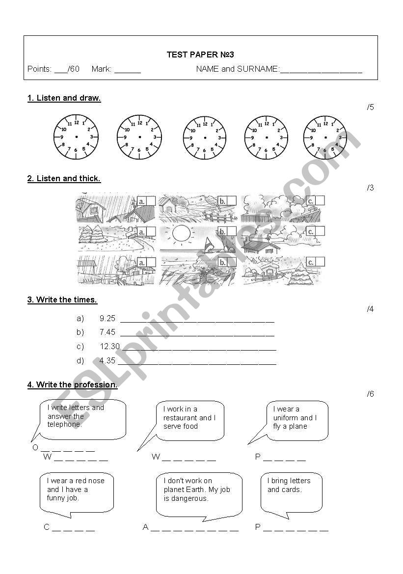 Happy street 2 - Test paper  worksheet