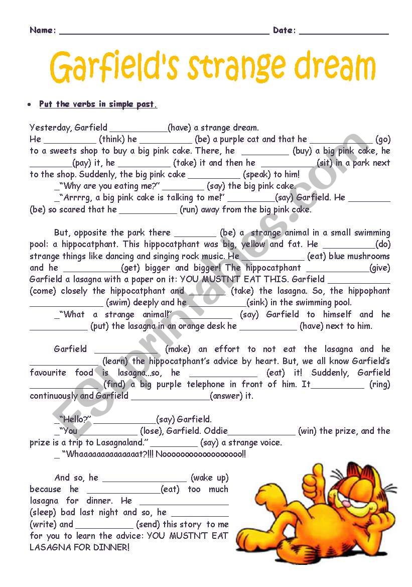 Garfields strange dream worksheet