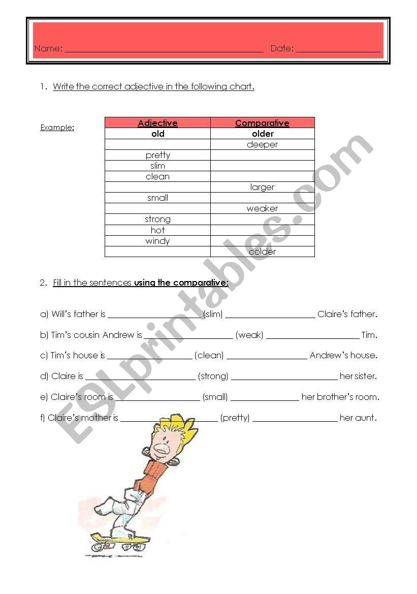 The degrees of comparison worksheet