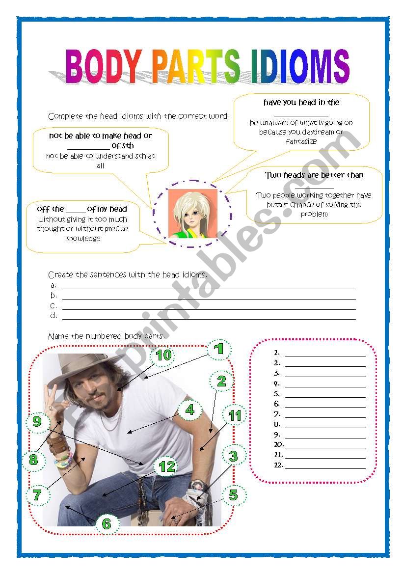 body parts idioms 2 worksheet