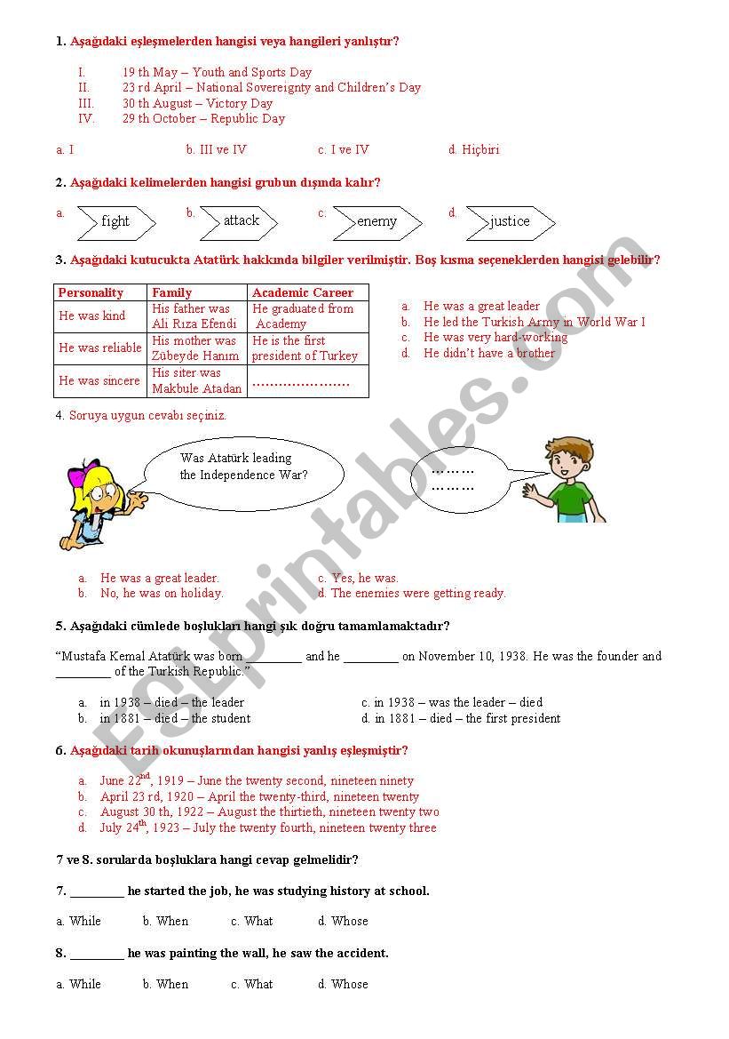 8th grades questions for Turkish Teachers 
