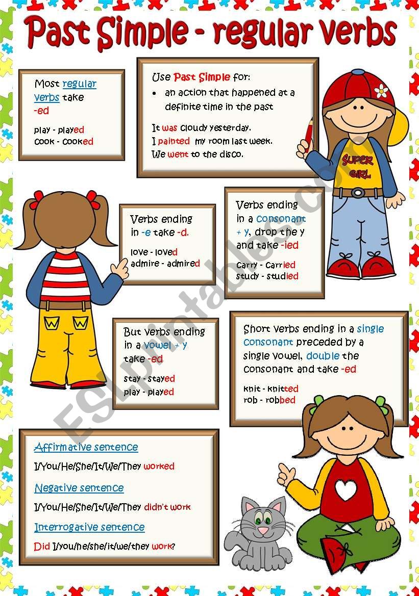 Past Simple - regular verbs *3pages - grammar guide + 4 tasks* (B&W + KEY included)