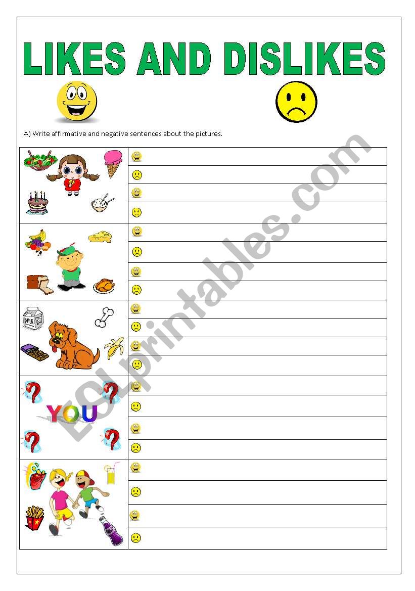 Likes and Dislikes worksheet