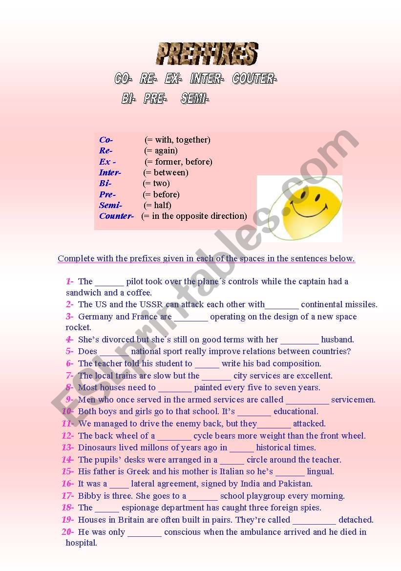 prefixes worksheet