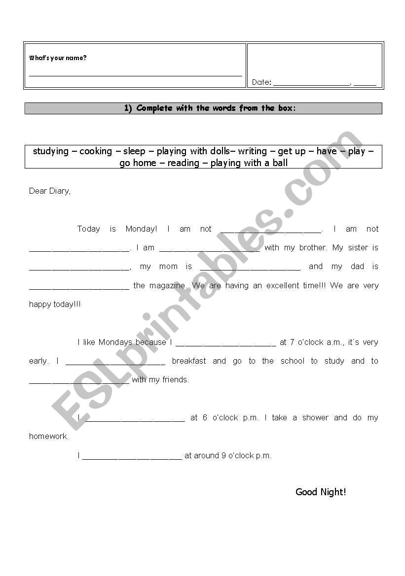 Dirio (cloze text) - Elementary - kids