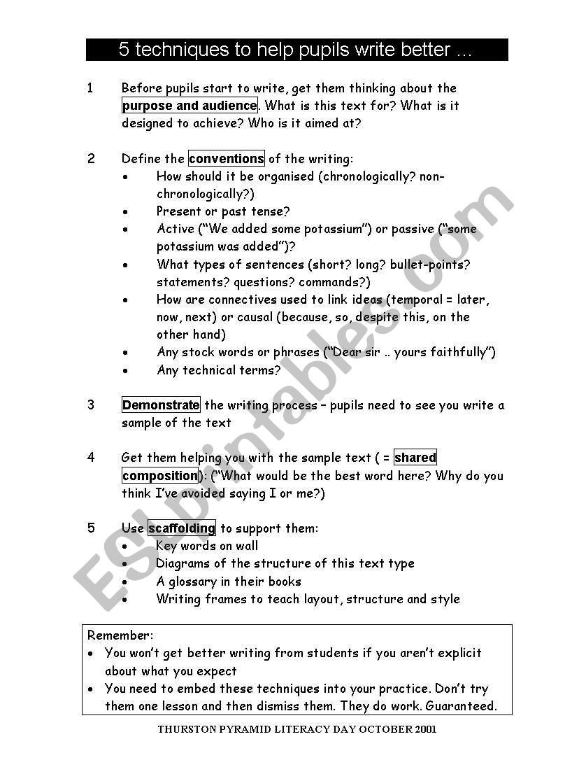 Top 5 writing tips worksheet