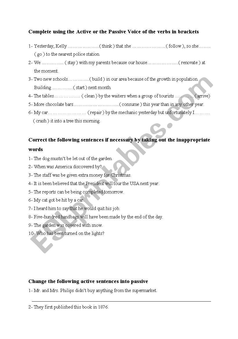 passive worksheet