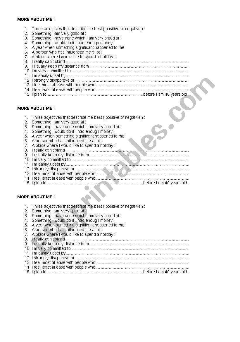 personal information worksheet