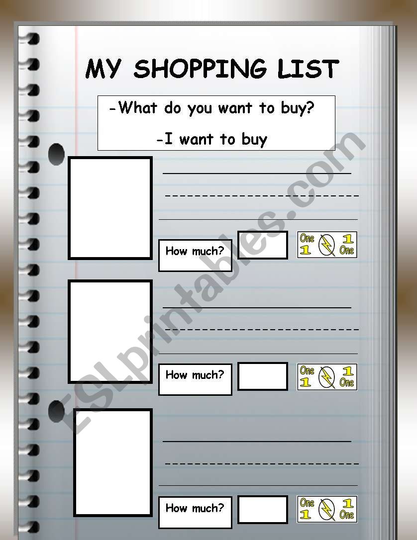 My Shopping List worksheet