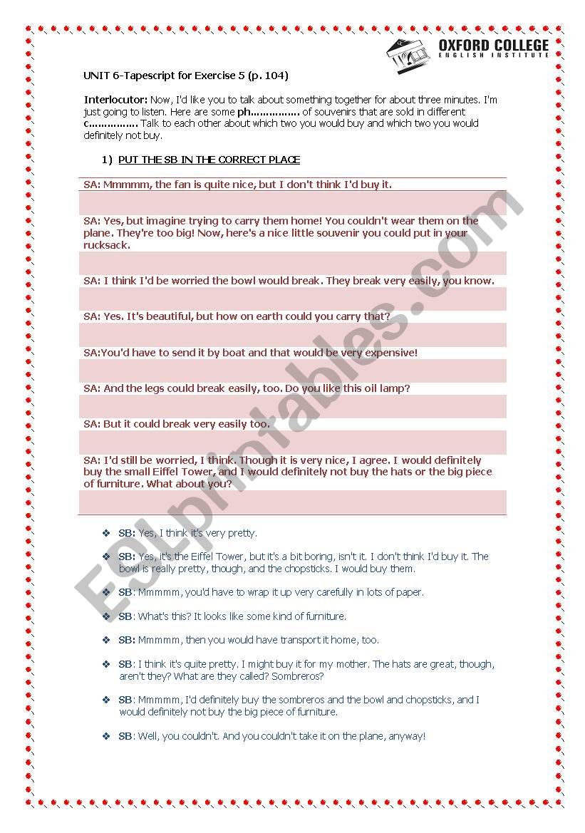 UPSTREAM UPPER INTERMEDIATE UNIT 6 PAGE 104- 1a