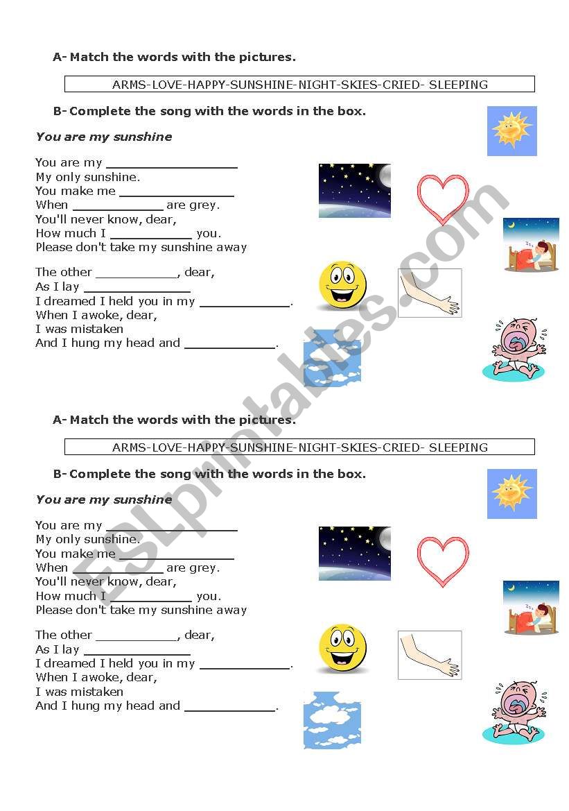 You are my sunshine worksheet