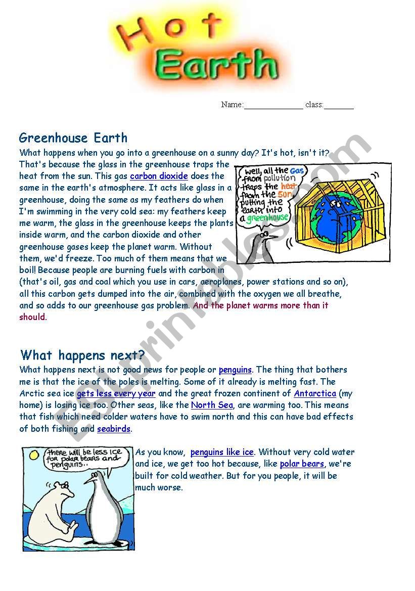Hot Earth worksheet