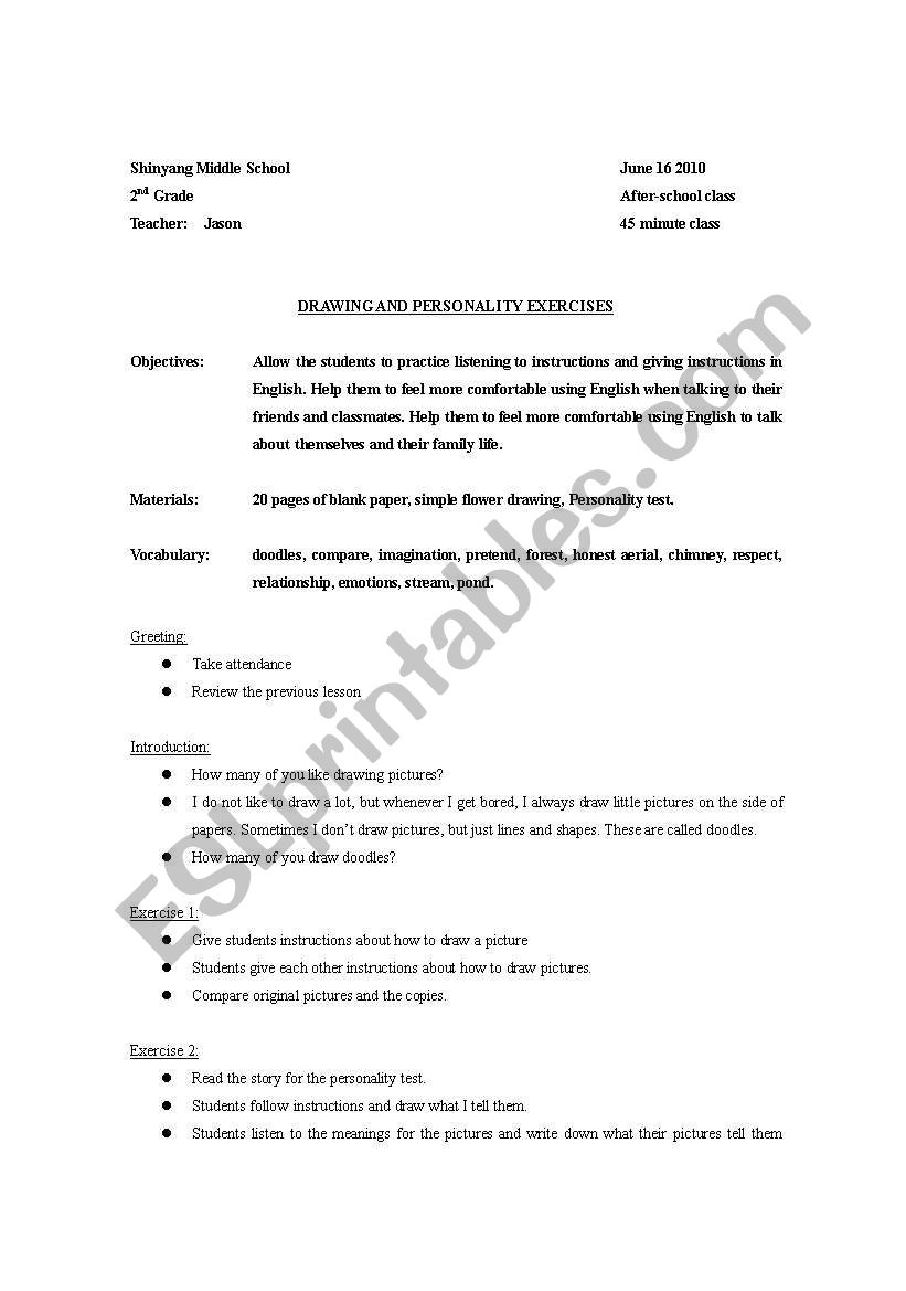 Personalities worksheet