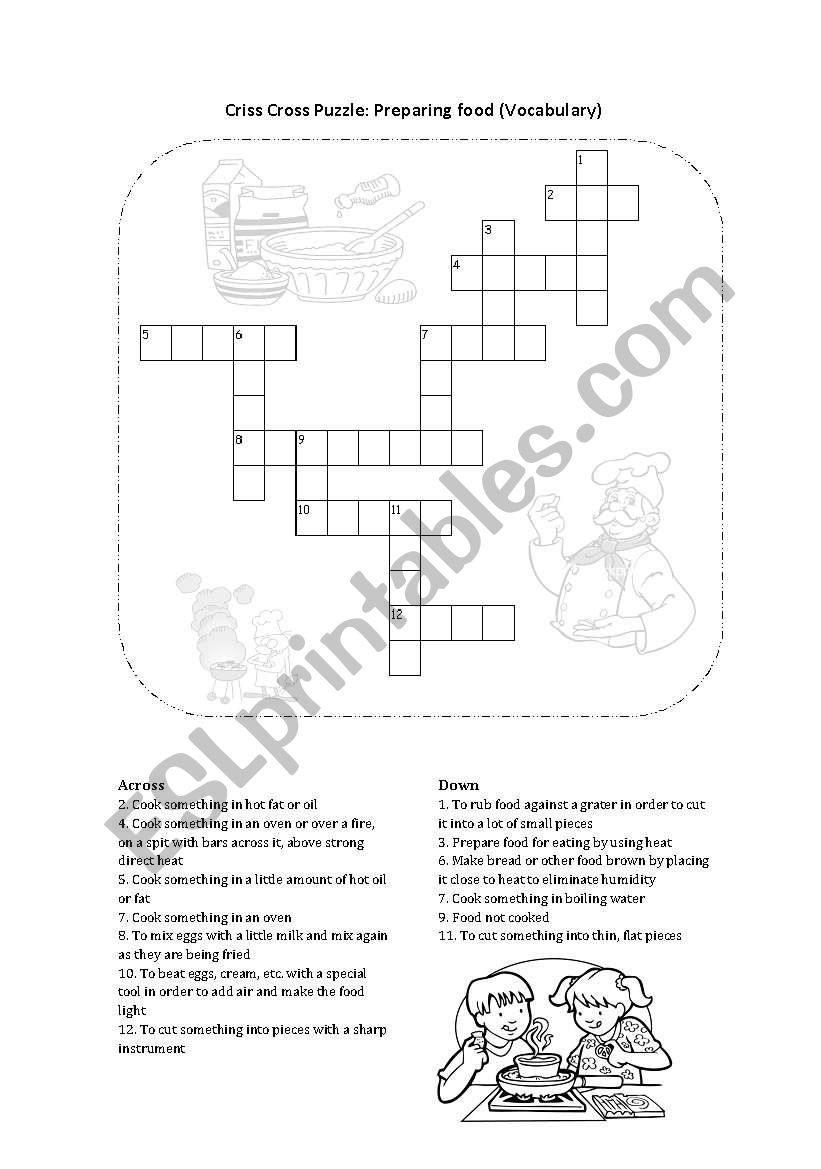 Criss cross puzzle: Preparing Food Vocabulary and Definitions