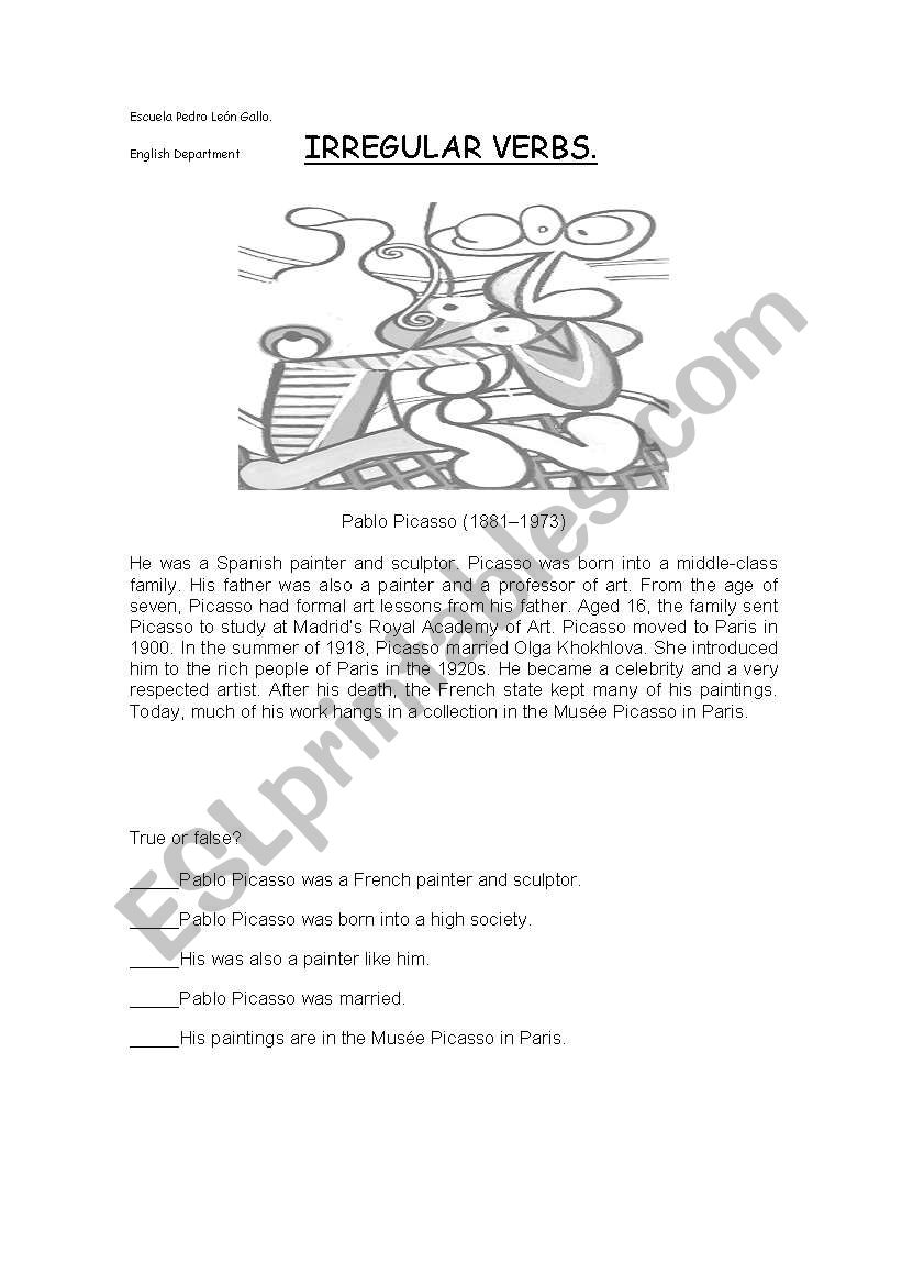iregular verbs.  worksheet