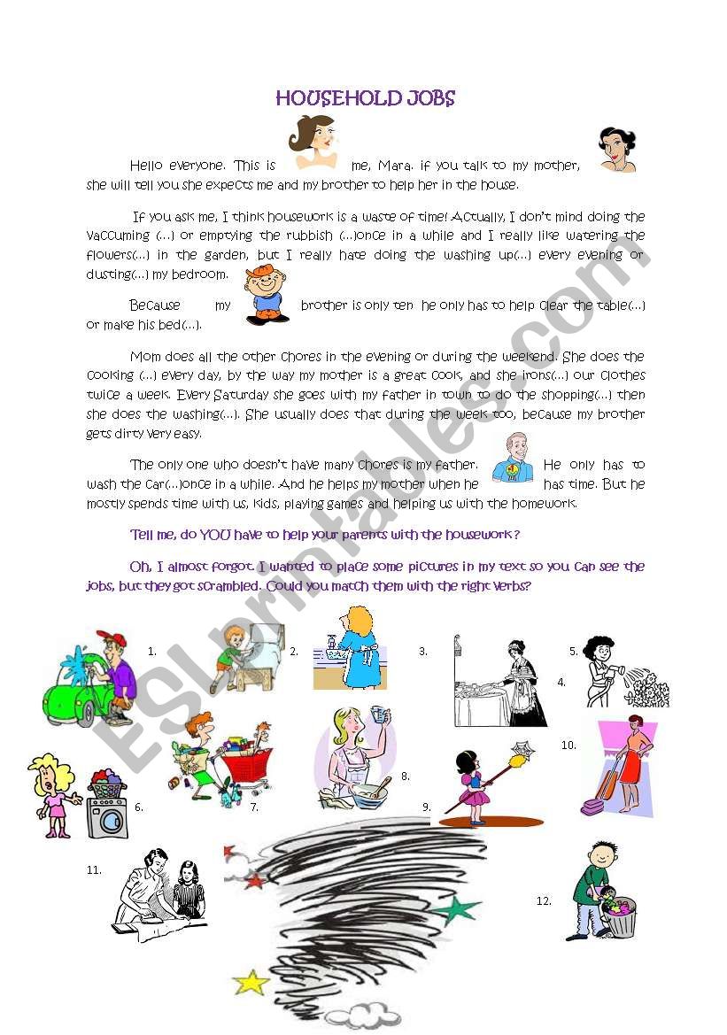 household jobs worksheet