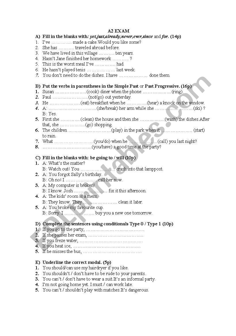 EXAM FOR PRE_INTERMEDIATE STUDENTS