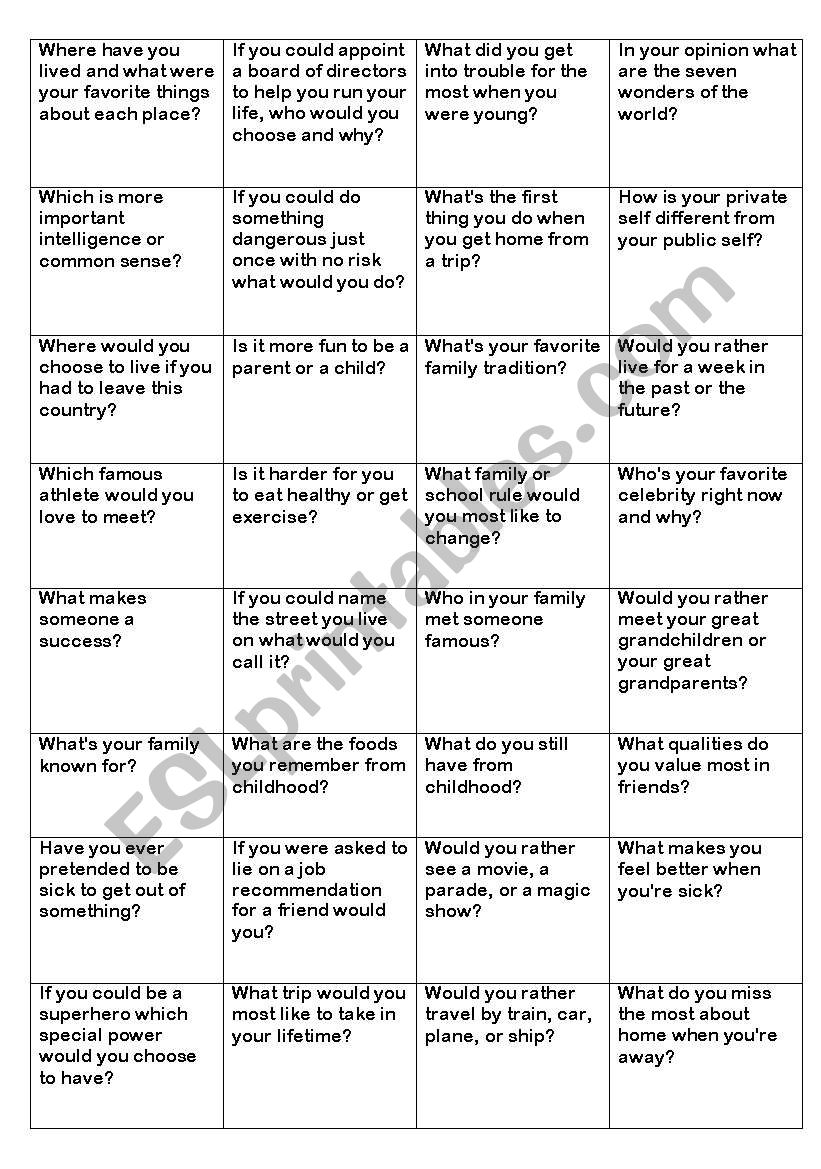 conversation cards worksheet