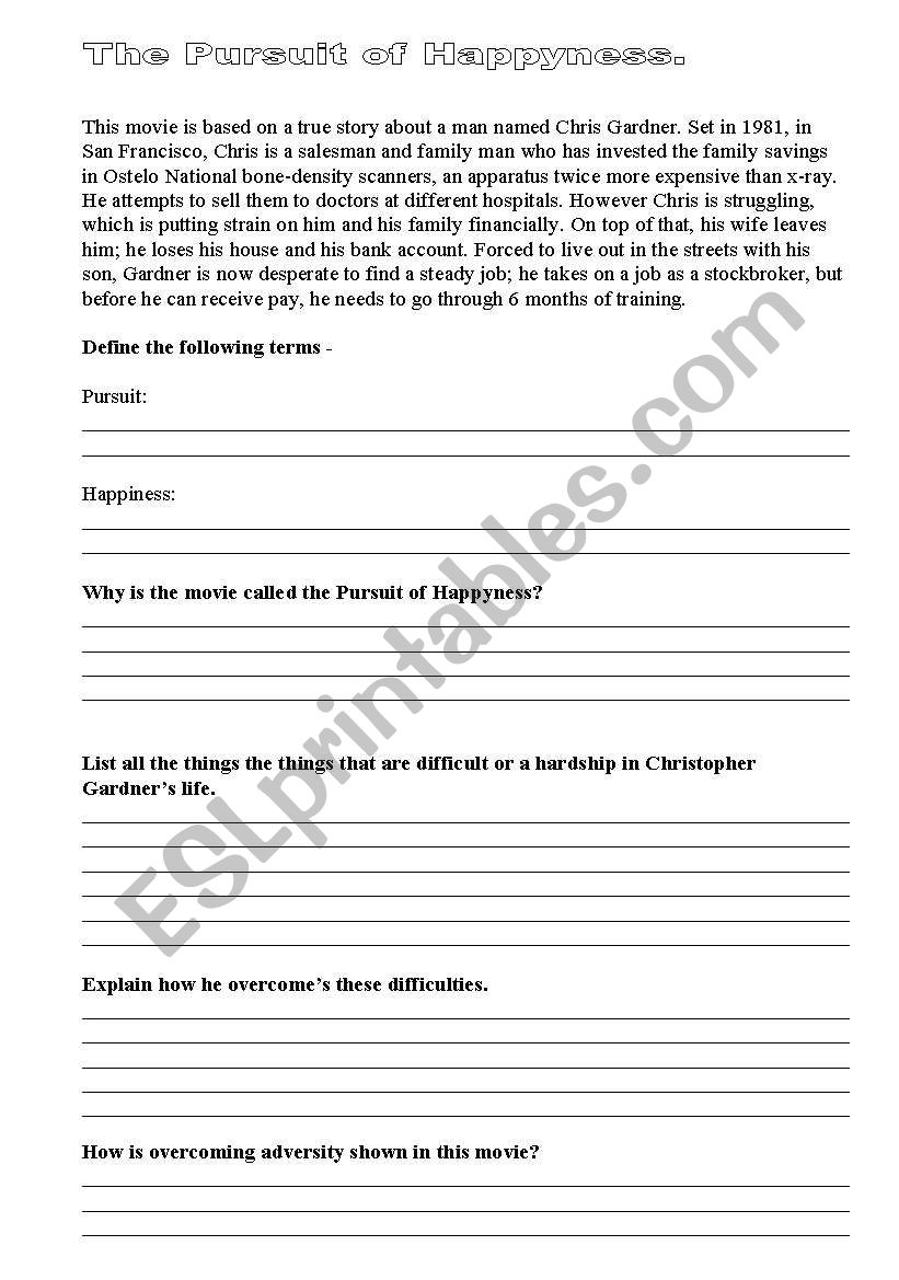 Pursuit of Happyness worksheet