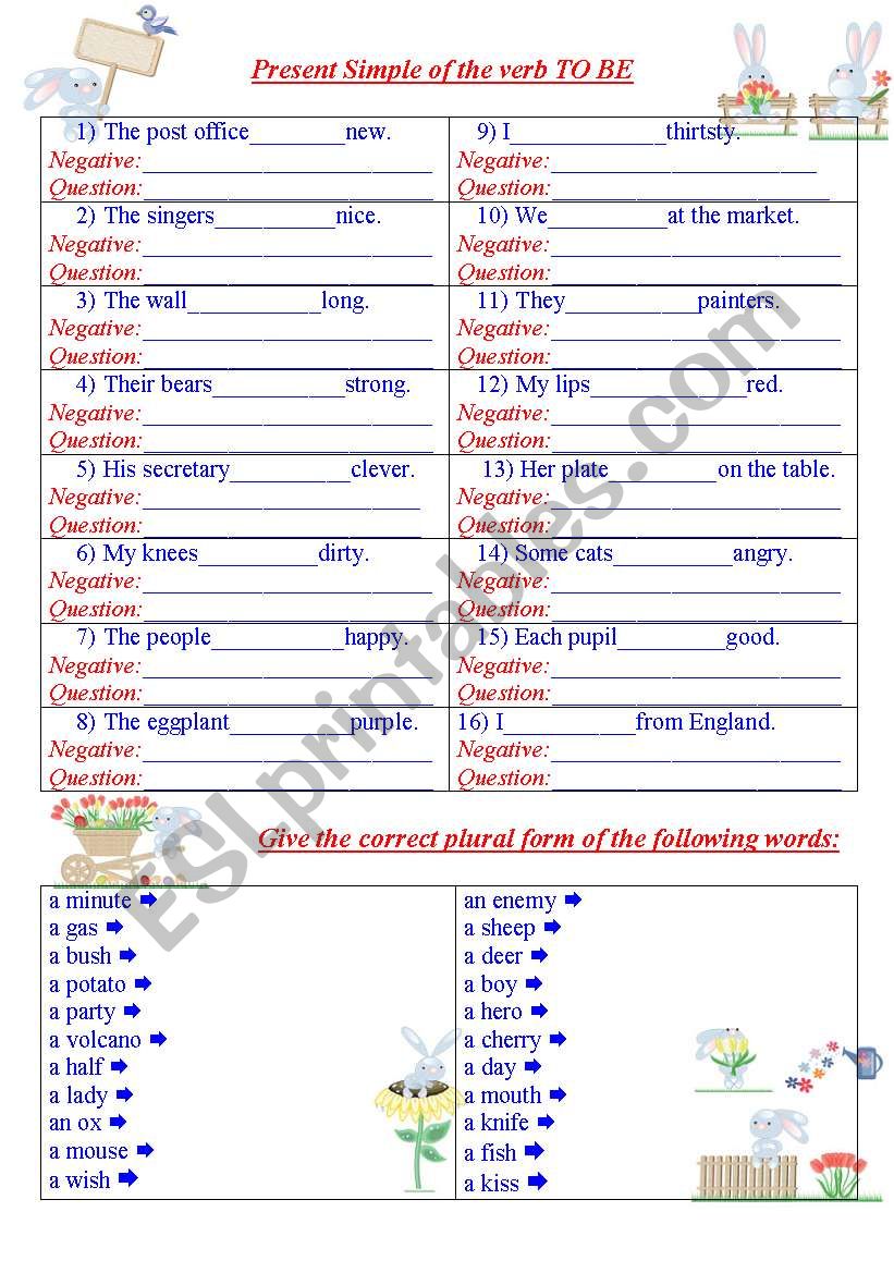 Present Simple Of The Verb To Be Plural Form Of Nouns Esl