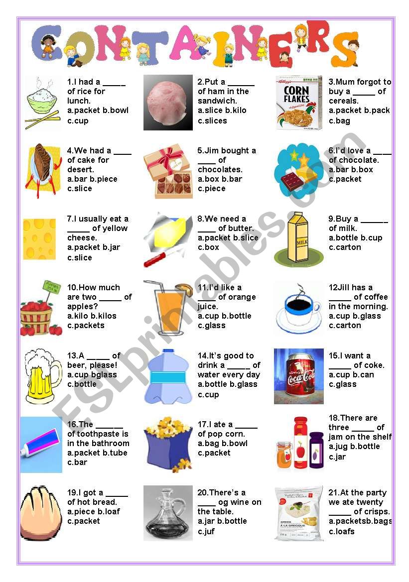 containers worksheet