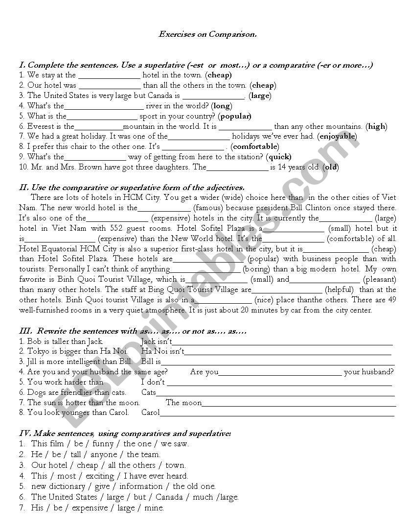 WS on Comparisons worksheet