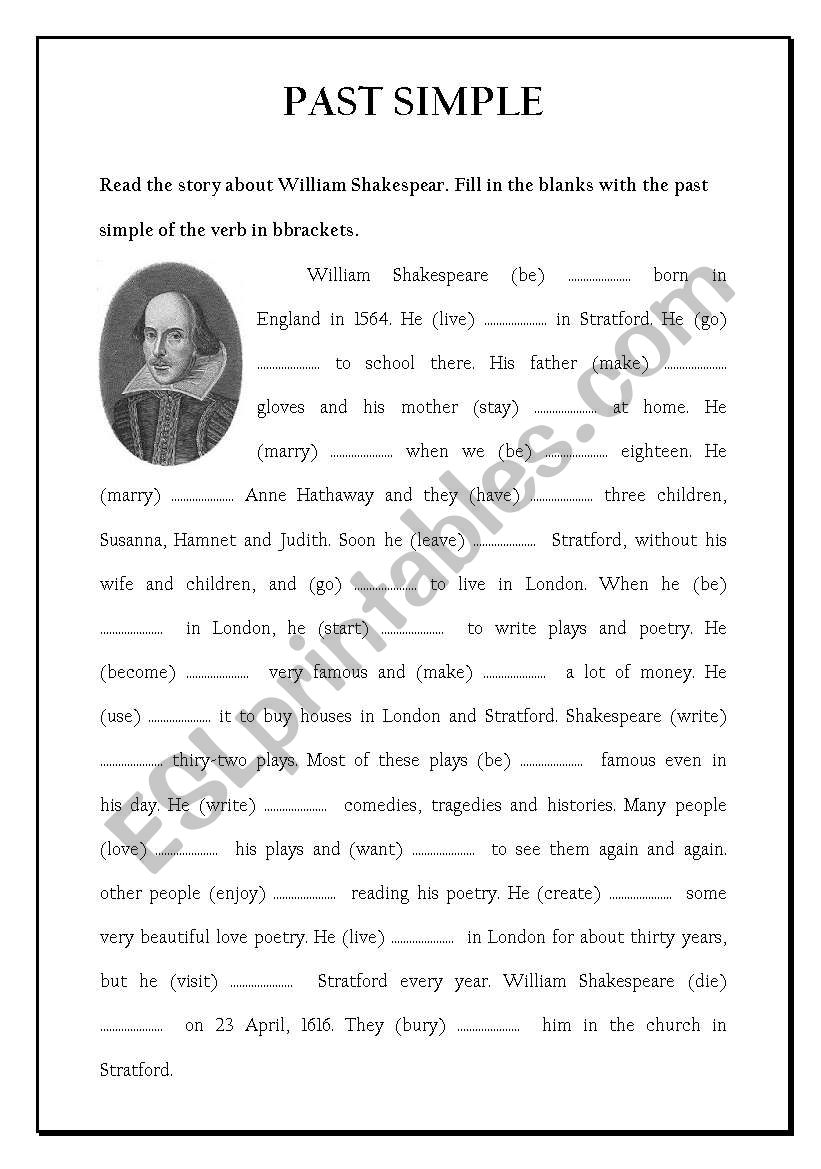 William Shakespeare Esl Worksheet By Nontanoon